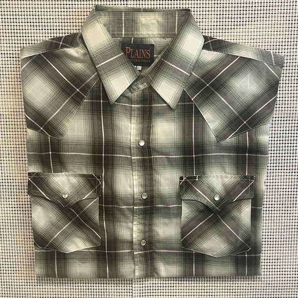 VTG PLAINS Country Western Ranch Lightweight Short Sleeve Cowboy Pearl Snap - L - Picture 6 of 6